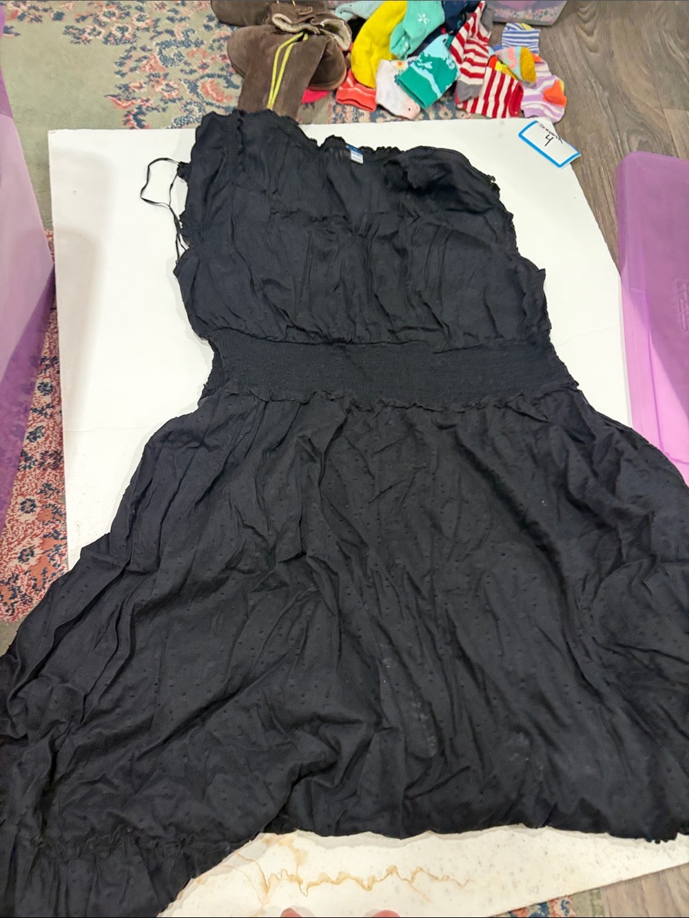 Old Navy Black One-Shoulder Smocked-Waist Dress